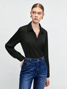 BizChic 素色前紐扣襯衫 - 黑色 - 查看 3