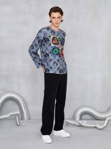 JUSTICE LEAGUE X SHEIN 男士卡通圖形下垂肩寬鬆T恤春秋風格 - 彩色 - 查看 4