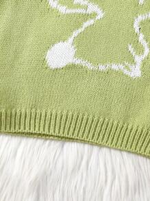 Baby Girl Rabbit Pattern Sweater - Green - View 5