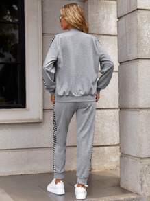 SHEIN LUNE Bản in Gingham Dây kéo Áo khoác & Quần nỉ - Nhiều màu - Xem 3