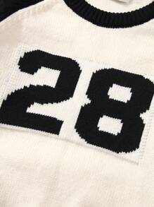 Toddler Boys Striped & Number Pattern Raglan Sleeve Jumper - Black and White - View 6