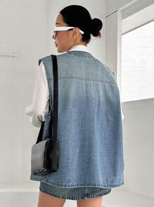 Dazy Star 1入組前紐扣背心牛仔上衣 - 淺色水洗藍 - 查看 4