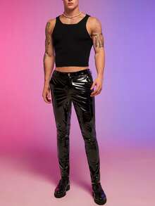 FeverCity 男士素色短款背心針織上衣 - 黑色 - 查看 4