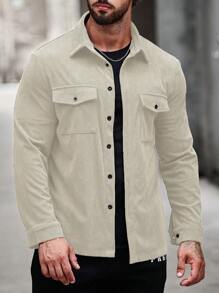 Manfinity Homme Nam Túi có nắp Vải to sợi Áo khoác kiểu sơ mi - Màu Khaki - Xem 4