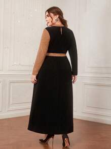 Mulvari Plus Two Tone Belted Glitter Dress - Orange - View 2