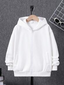 SHEIN Tween Boy Panda & Slogan Graphic Drop Shoulder Zip Up Thermal Hoodie