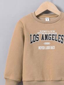 SHEIN 男小童字母圖案加絨內裏運動衫 - 卡其色 - 查看 5