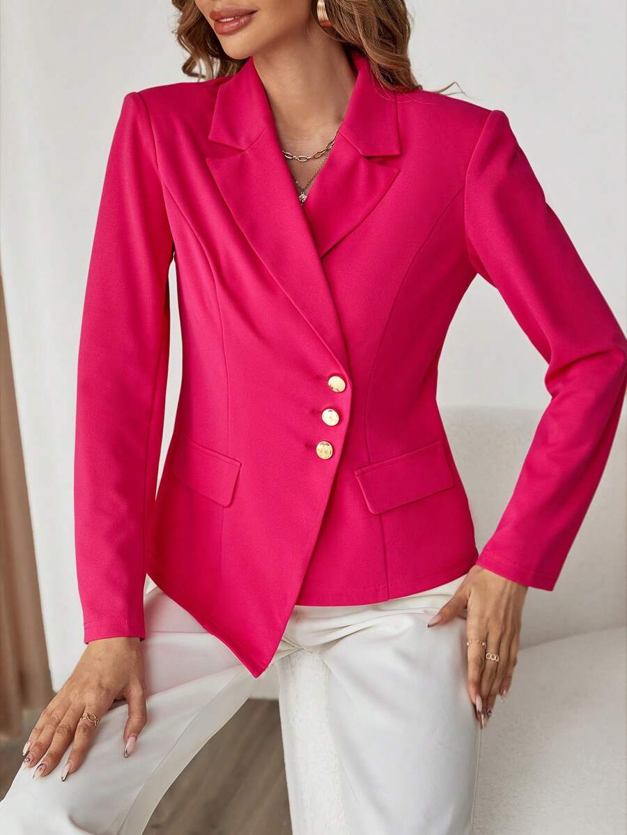 SHEIN Privé Lapel Neck Single Breasted Blazer - Hot Pink - View 1