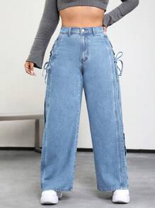 SHEIN ICON Plus Lace Up Side Wide Leg Jeans