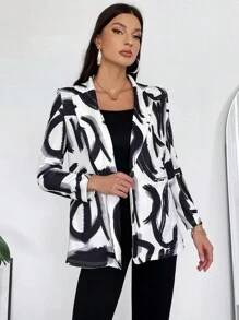 SHEIN Privé Allover Print Lapel Neck Blazer - Multicolor - View 4