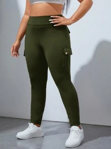 SHEIN EZwear Hơn Túi có nắp Xà cạp - xanh quân đội - Xem 4
