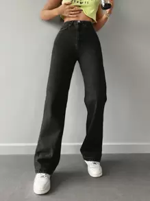 EURMUSE Casual Solid Straight Leg Jeans - Black - View 4