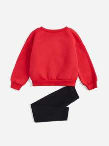 SHEIN 女小童字母圖案加絨內裏運動衫&緊身打底褲