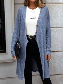 SHEIN LUNE Space Dye Drop Shoulder Button Front Coat - Blue - View 1