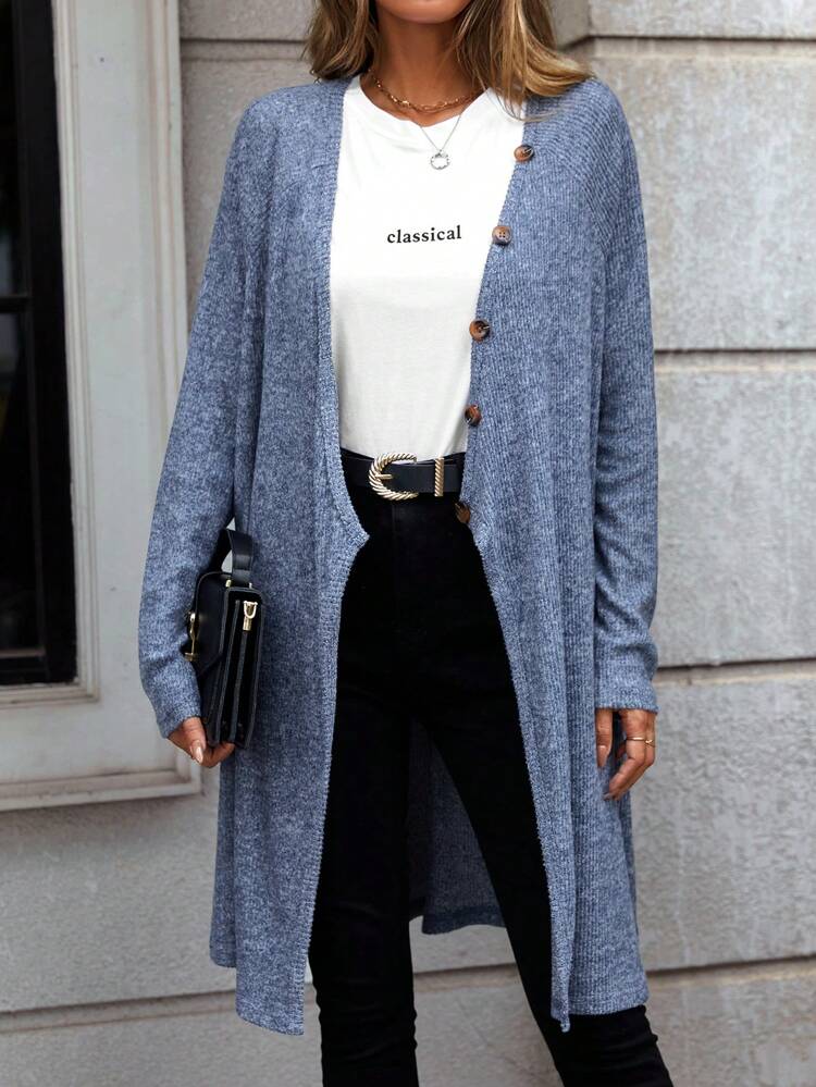 Space Dye Drop Shoulder Button Front Coat