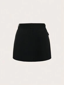 SHEIN ICON Hơn Túi có nắp Váy Denim - màu đen - Xem 2