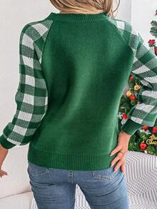 Christmas Elk Pattern Raglan Sleeve Sweater - Green - View 2