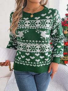 Christmas Pattern Raglan Sleeve Sweater - Green - View 3