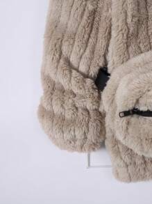 男孩鬆身毛絨連帽外套,帶包繩,休閒風格 - 卡其色 - 查看 6