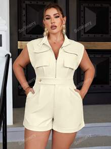 Sollinarry Plus Flap Pocket Zip Up Romper