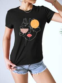 SHEIN EZwear Figure Graphic Tee - Black - View 3