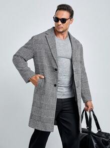 Manfinity VCAY Men Plus Houndstooth Print Lapel Neck Overcoat, For Fall Winter - Multicolor - View 6