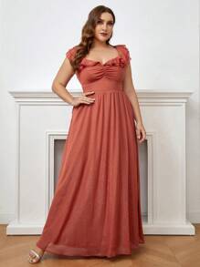 SHEIN Belle Plus Ruffle Trim Ruched Bust Bridesmaid Dress - Coffee Brown - View 4