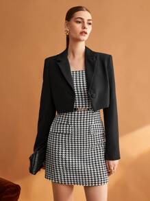 BizChic 千鳥格印花吊帶洋裝不附腰帶 - 黑與白 - 查看 2