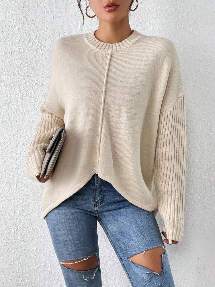 Women'S Drop Shoulder Solid Color Sweater Winter Casual