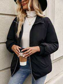 SHEIN LUNE Zip Up Raglan Sleeve Winter Coat - Hitam - View 5
