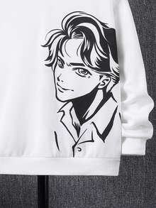 SHEIN 青少年男孩日文字母和数字图案连帽保暖卫衣 - 白色 - 查看 4