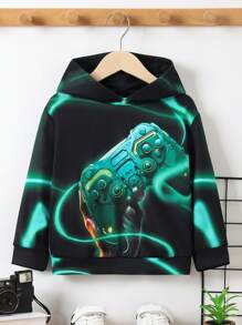 SHEIN Young Boy Gamepad Print Sweatshirt - Black - View 1