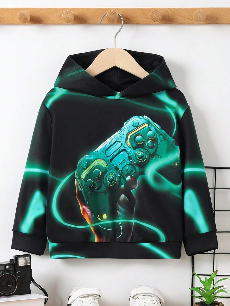 SHEIN Young Boy Gamepad Print Sweatshirt - Black - View 1