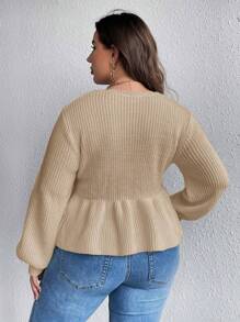 SHEIN Clasi Plus Brzeg Scallop Rękaw latarnia Kokarda z przodu Długa Szata Bez Rękawów Swetry