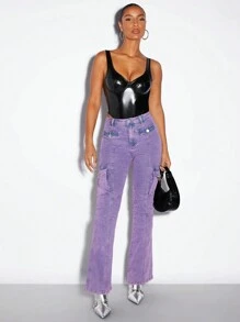 SHEIN BAE Cargo Jeans mit seitlichen Pattentaschen, ausgestelltem Beinschnitt, - Pink - Übersicht 4
