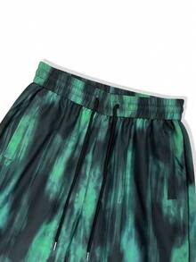 SHEIN Unity 紮染字母貼布腰部抽繩闊腿褲 - 綠色 - 查看 5