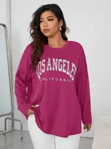 SHEIN Unity Plus Letter Graphic Drop Shoulder Tee - Hot Pink - View 4