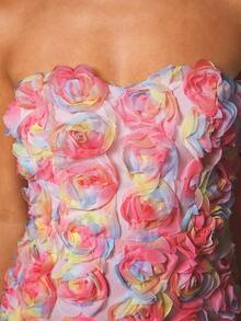 SHEIN BAE Floral Appliques Tube Bodycon Dress - Pink - View 3