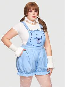 ROMWE X Care Bears Hơn Đồ họa Hoạt hình Xù Hoa Sen Romper tổng thể - Màu xanh lam - Xem 4