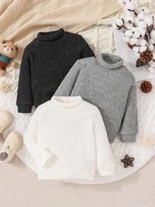 SHEIN Baby Girl 3pcs Ribbed Knit Mock Neck Sweatshirt - Multicolor - View 1
