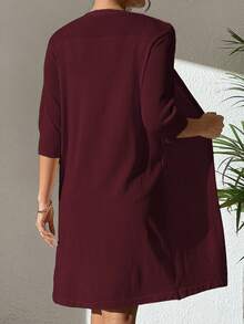 SHEIN Privé 纯色休闲设计开衫 - 酒紅色 - 查看 2