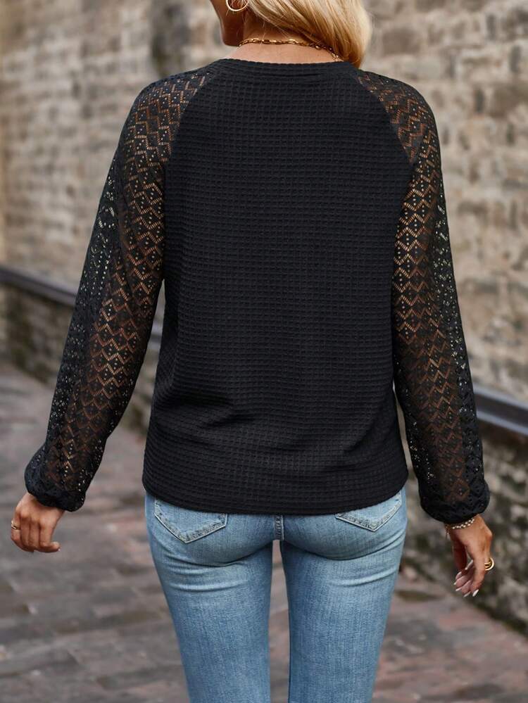 Contrast Lace Raglan Sleeve Tee