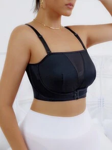 Solid Mesh Insert Shapewear Top - Black - View 5
