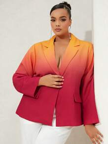 SHEIN SXY Plus Ombre Lapel Neck Single Button Blazer - Hot Pink - View 3