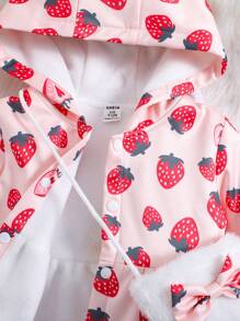 SHEIN Baby Girl Strawberry Print Coat & Bag - Pink - View 8