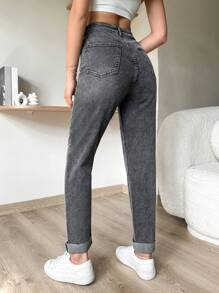 EURMUSE High Waist Mom Fit Jeans - Grey - View 2