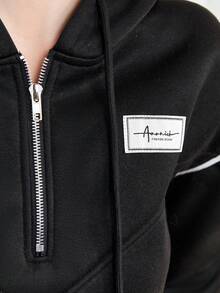 Mulvari Printed Loose Fit Sweatshirt Dress With Drop Shoulder - Black - View 4