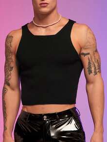 FeverCity 男士素色短款背心針織上衣 - 黑色 - 查看 5