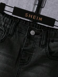 SHEIN بنطلون جينز جيب مائل خصر مرن ولد طفل