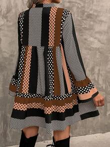 SHEIN LUNE Polka Dot Print Flounce Sleeve Ruffle Hem Smock Dress - Multicolor - View 2
